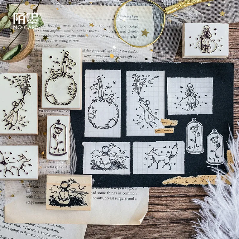 

AngelHere Store 1 Pcs Wooden Rubber Stamp Little Prince Series Stamps DIY Scrapbooking Stationery Office School Supply