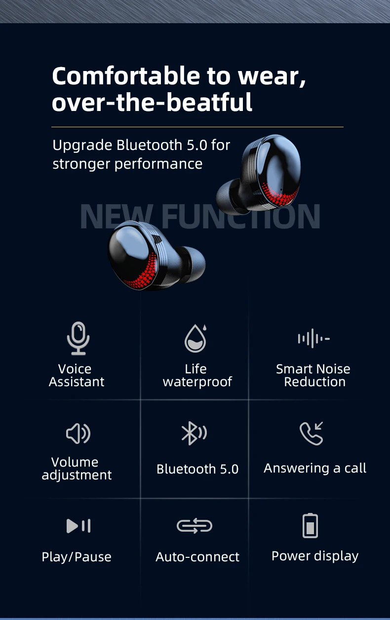 Новые Tws Беспроводные Bluetooth 5,0 наушники с глубоким басом, стерео наушники, 7 часов воспроизведения, регулировка громкости, микрофон, звонок для всех смартфонов