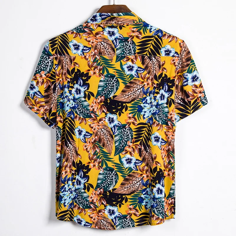 MONERFFI 2020 Quality Harajuku Beach Shirt Men Short Sleeve Hawaiian Shirt Casual Summer Floral Print Men Blouse Loose Surfing