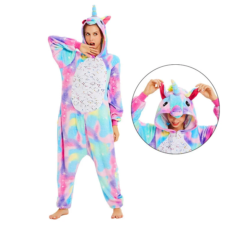 NEW Kigurumi единорог пижамы для взрослых животных Ститч Onesie женщин мужчин пара зимний Пижамный костюм, ночная рубашка фланелевые пижамы - Цвет: NEW