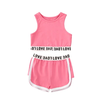 

2020 Summer tracksuit for 1-6T Infant Baby Girls Sleeveless Letter Vest Tops Shorts 2pcs Sweet Pink Clothes Sets