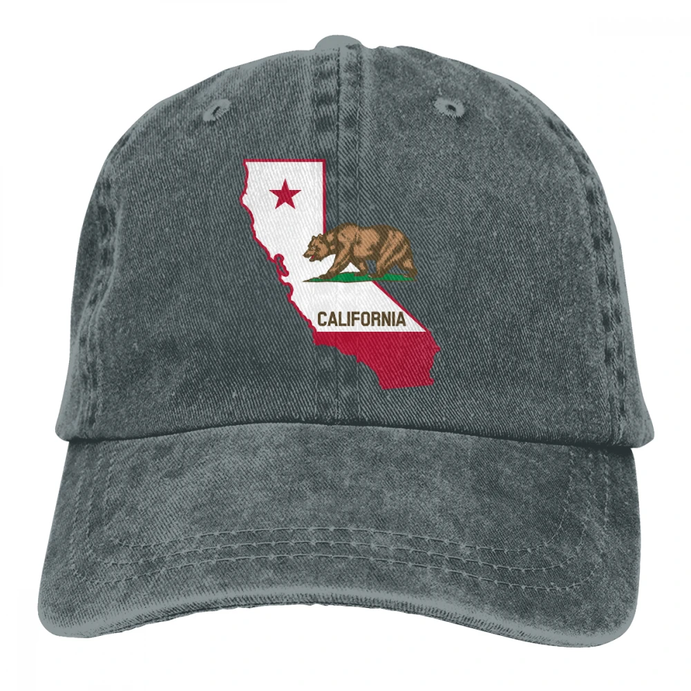 Califoria карта с флагами Casquette натуральный унисекс Мужские Женские джинсовые бейсболка с ремешком кепки Регулируемый Гольф папа шляпа