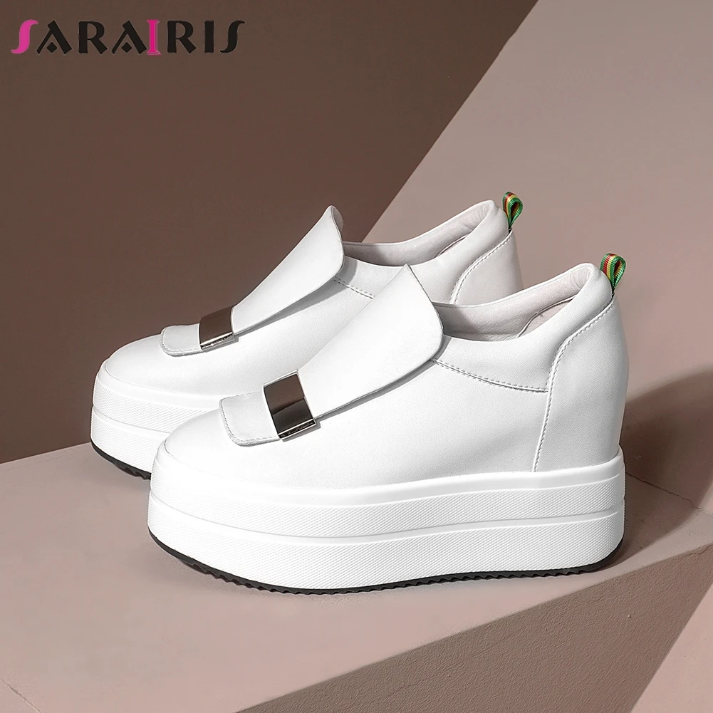 

SARAIRIS Brand New Female Height Increasing Spring Autumn Pumps 2020 Casual Party Ol Pumps Women Genuine Leather Shoes Woman