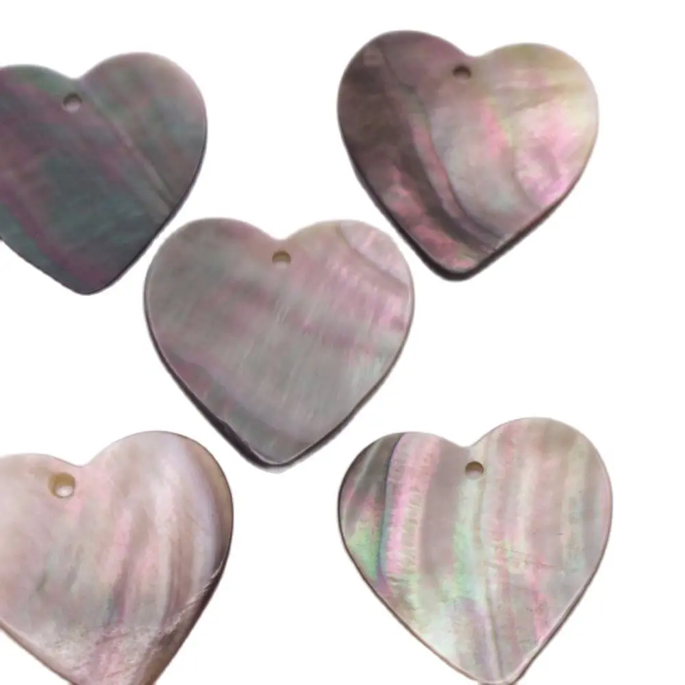 50 PCS 25mm Heart Shape Shell Natural Black Mother of Pearl Jewelry Making DIY
