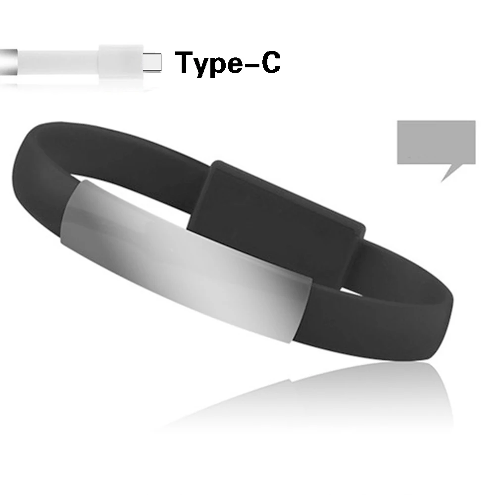 KISSCASE открытый портативный мини тип-c/8Pin/Micro USB браслет данных зарядный кабель pulsera cargador cavo для iPhone 11 X браслет - Цвет: Type-c Black