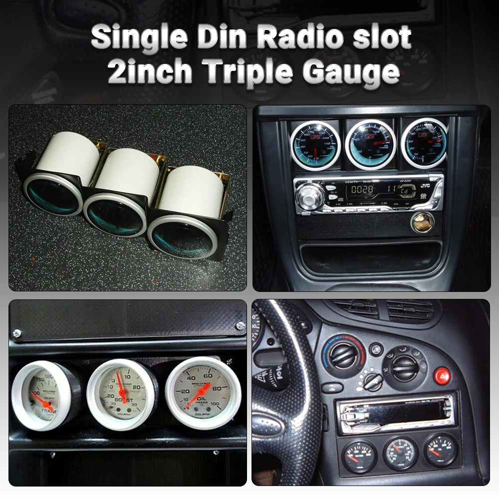 Car Meters Holder 52mm 3 Hole Single DIN Radio Slot Face Triple Meter Panel Iron Mount for Auto Car Gauge Pod