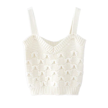 

fashion 2020 short vest women white V-neck wishful knot hollow out knitted blend vest female elastic elegant simple chic mujer