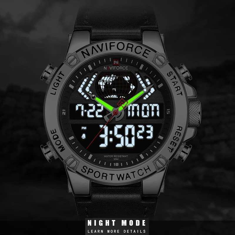 Часы naviforce Роскошные брендовые кожаные водонепроницаемые спортивные мужские кварцевый аналог цифровые наручные часы с коробкой набор для продажи
