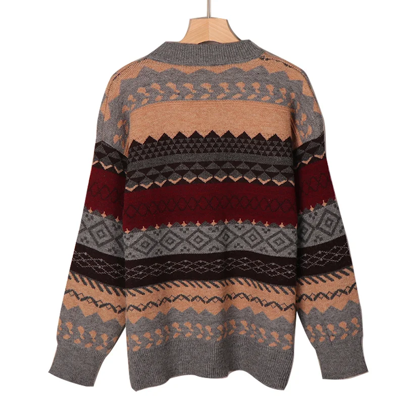 Kukombo Vintage Sweaters Women Pullover Winter Striped Jumpers Korean