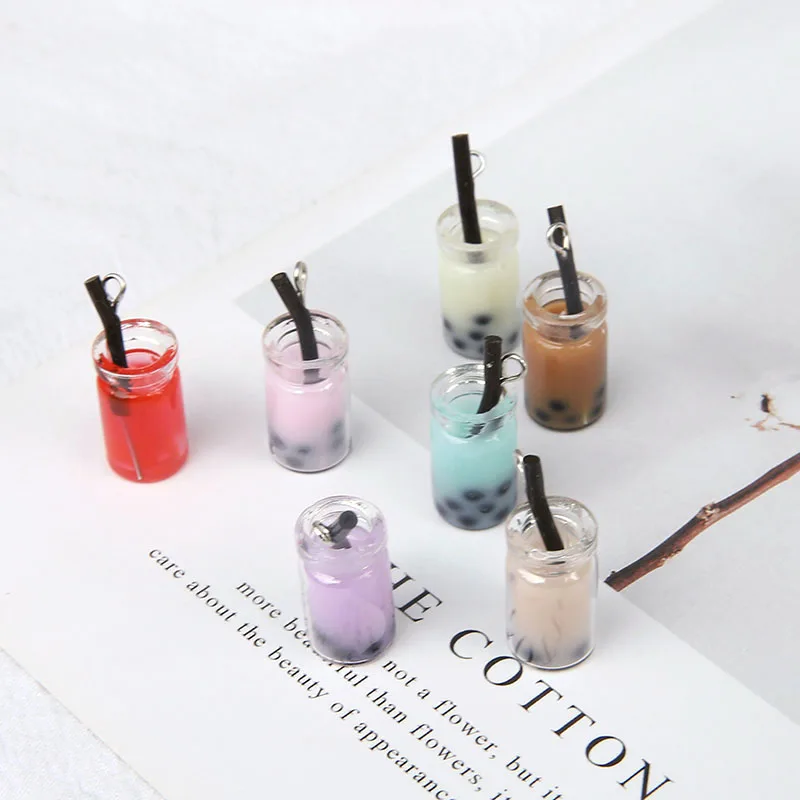 

6pcs diy mini pearl milk tea cup modeling jewelry accessories mobile phone pendant handmade materials wholesale