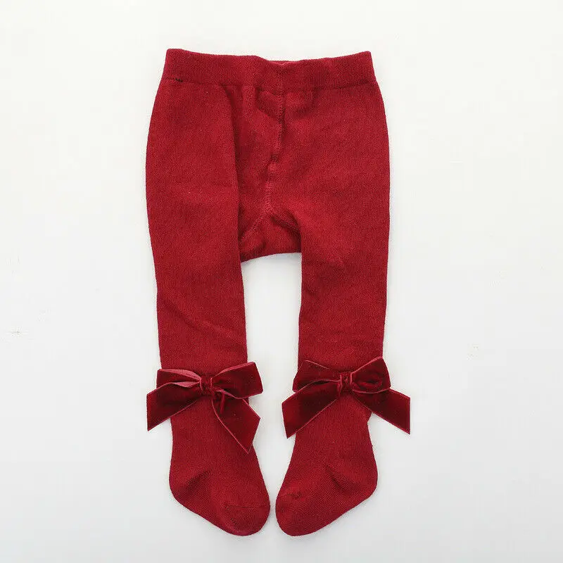 D Pudcoco/Новое поступление, осенне-зимние однотонные Гольфы с бантом для маленьких девочек хлопковые вечерние платья, колготки, чулки - Цвет: D