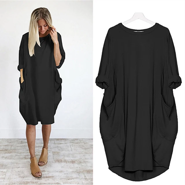 Disney Plus Size Midi Dress Long Sleeve Robe Casual Minnie Mickey Mouse Print Beach Loose Dresses Kawaii Sundress Women Clothing D002 Black