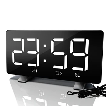 

Radio Alarm Clock Curved Double Alarm Cock Clock Large LED Display Adjustable Child Volume Creative Snooze Electronic Clock