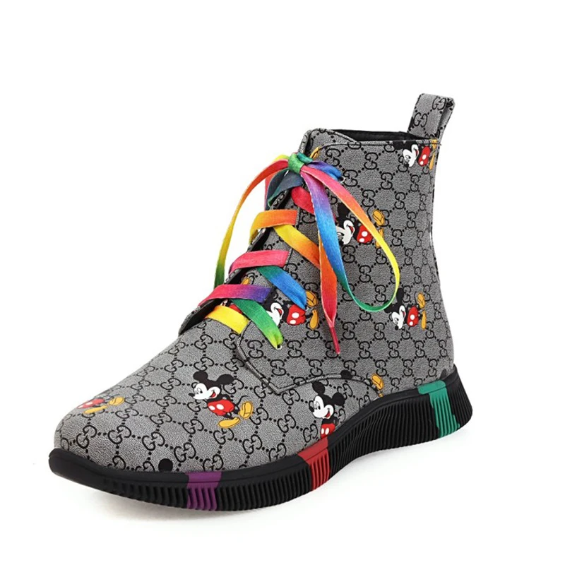 

2020 ladies summer high-top shoes printed color matching flat cloth sneakers comfortable casual lace-up women vulcanized shoes
