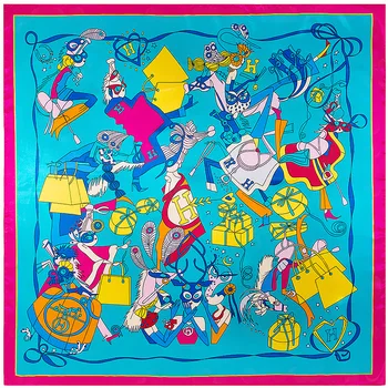 

Cute style 90cm scarfs for ladies Printed letter element for fashionable bag imitated silk fabric scarves hair scarf shawl wraps