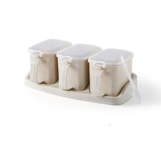 Пшеничная солома кухонные инструменты банка для специй Приправа Коробка для соли и специй коробка для хранения - Цвет: 3 Gray