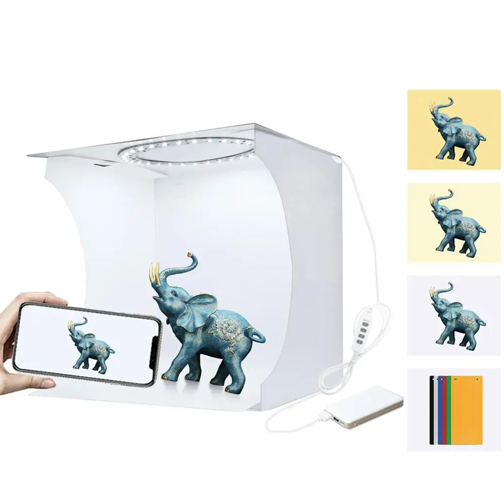 

Mini Studio Light Box Photo Shooting Tent kit,20cm Ring LED Panel Folding Portable Light Photo Lighting Studio 6Color Backdrops