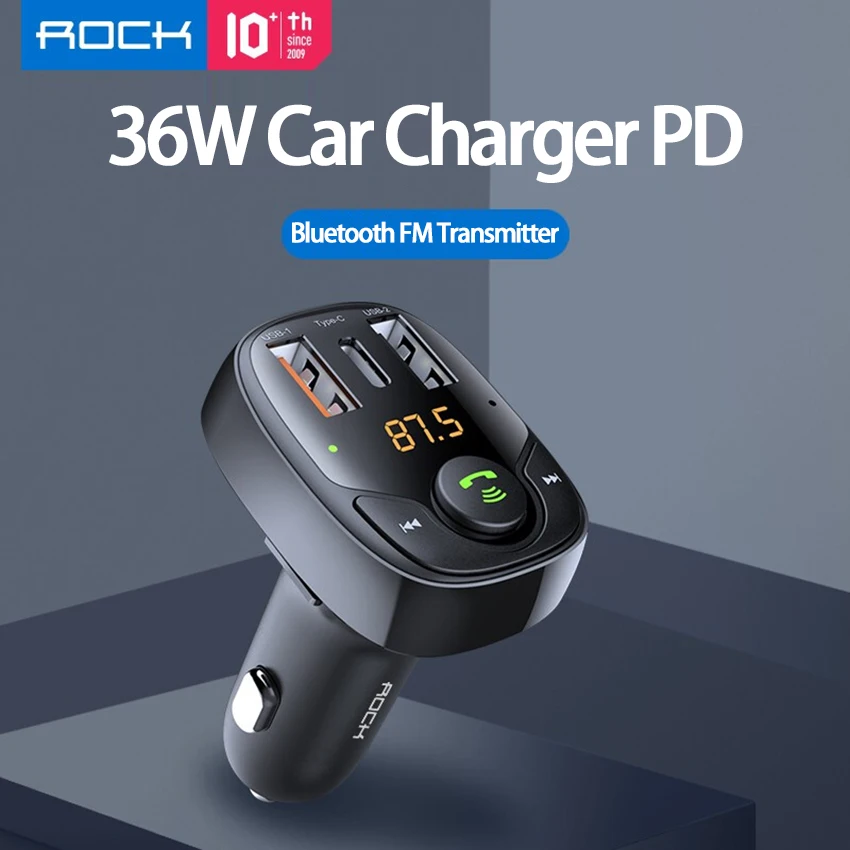 Автомобильное зарядное устройство ROCK USB C быстрая зарядка 3 порта Bluetooth FM