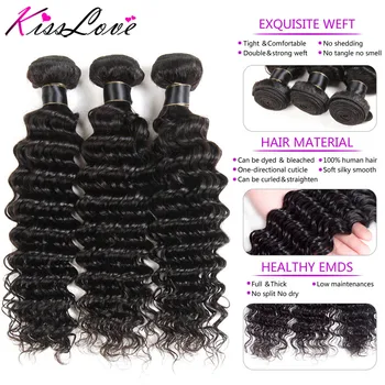 Kiss Love Brazilian Hair Deep Wave Bundles with Closure Human Hair Weave 3 Bundles with Lace Closure Middle Ratio Remy Hair 2