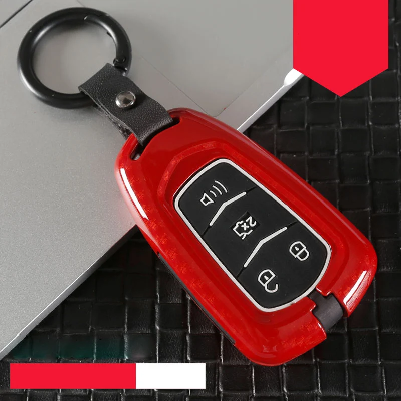 Чехол для ключей автомобиля цинковый сплав силикагель для Cadillac Escalade SRX XT5 BLS 4 и 5 кнопок STS CTS DTS CTS XTS ATS-L XLS CTS 28T CTS-V - Название цвета: A-carbon red