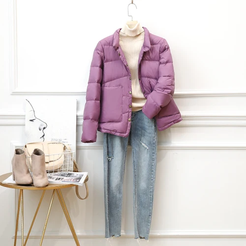 Purple AYUNSUE, короткий ультра легкий пуховик, женский, на осень и зиму, белый утиный пух, пуховик, куртки, Daunenjacken Damen SM1902 KJ3615 - Цвет: Purple