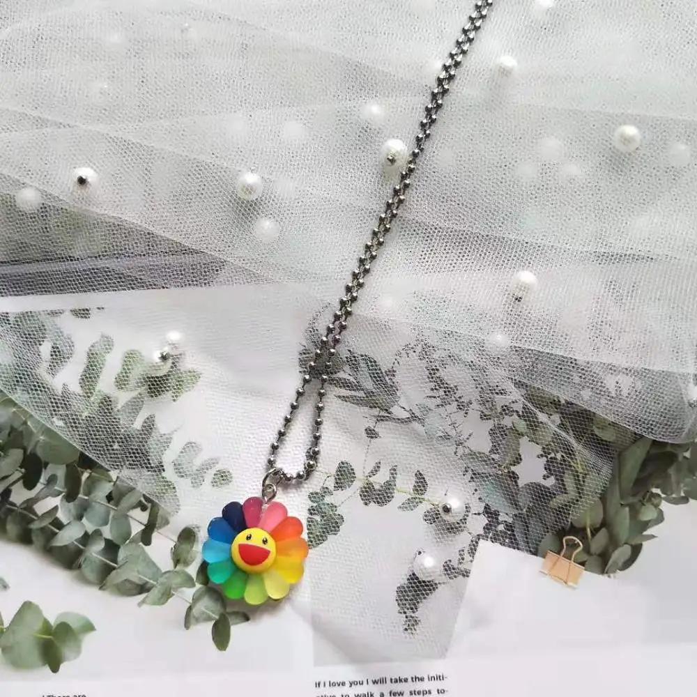 

Best Friends Lovely Sunflower Pendant Necklaces Silver Beads Smile Face Sunflower Chain Necklace For Women Friendship Jewelry