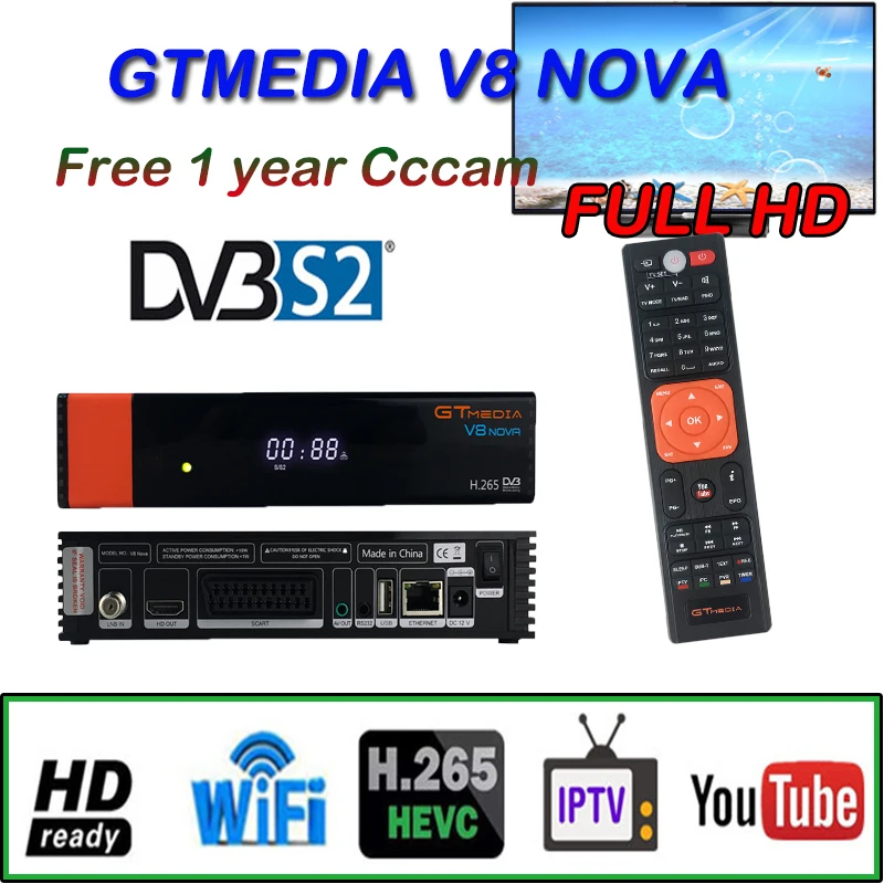ТВ приставка GTMEDIA V8 NOVA спутниковый ТВ ресивер Smart DVB-S2 1080P USB 2,0 высокоскоростной хост+ Бесплатный испанский cccam спутниковый искатель v8
