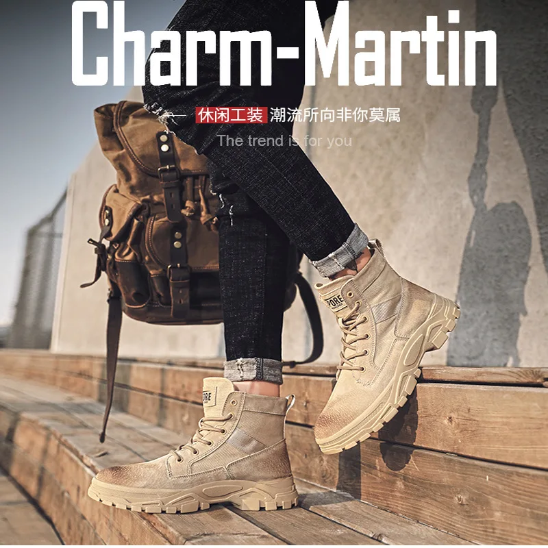 

Autumn Korean-style Trend Worker Boot Desert Martin Boots Men Casual Winter British Style Hight-top Fashionable Boots