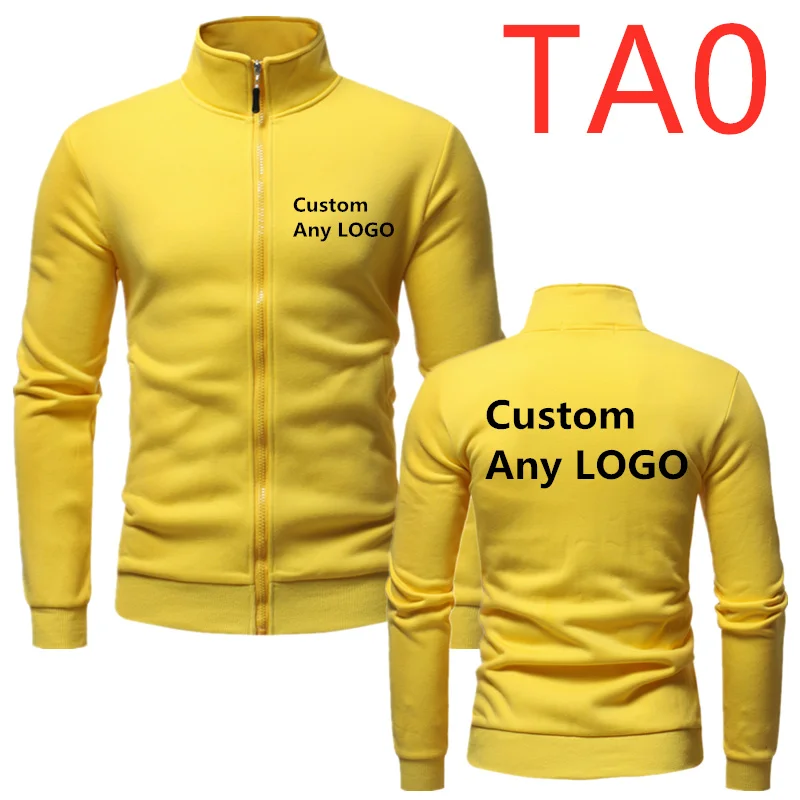TA0 New men's casual hoodie Customize any LOGO Zipper printing autumn winter Fashion College style hoodie men longsleeved Jacket - Цвет: Yellow