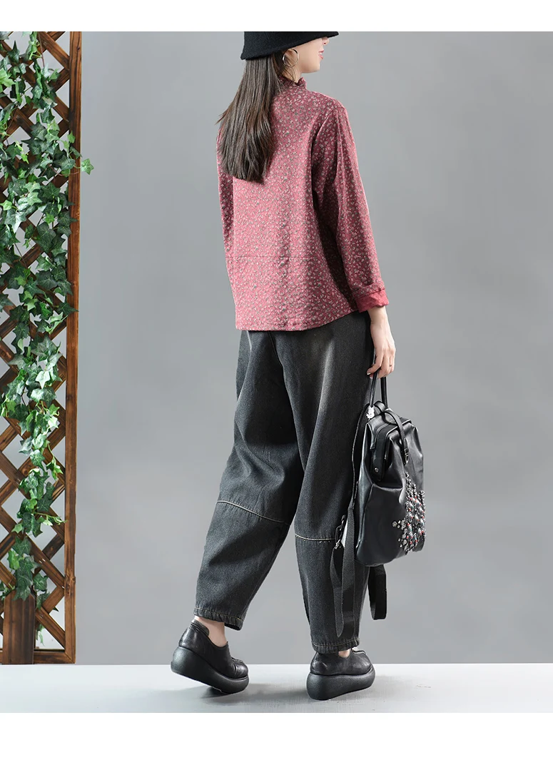 Autumn Winter Women Loose Velvet Jeans Warm Denim Pants Female Elastic Waist Pocket Spliced Cotton Casual Fleece Trousers