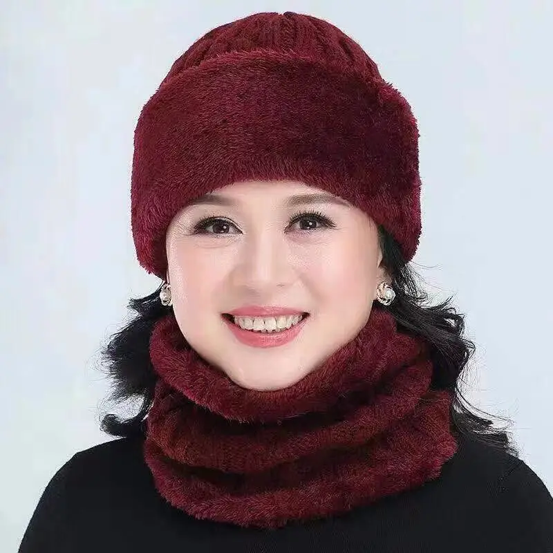 Зимняя Балаклава Женская Модная трикотажная шляпа шапка s Маска Gorras теплые зимние шапки для мужчин и женщин Skullies Beanies мама шапка Папа Шапка - Цвет: Wine red