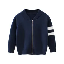 Темно-синий полосатый вязаный кардиган для мальчиков и девочек, свитер модная новая хлопковая Детская куртка, верхняя одежда, повседневная теплая детская куртка