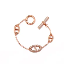 Топ бренд Свинья Нос Стиль Браслет Серебро Золото 3 тона микро проложить крисатлы OT сумка с ручками-цепочками браслет для женщин