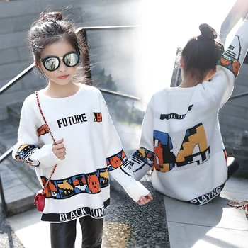 

Baby Girls Sweaters New Autumn Winter Children's White Cartoon Warm Cardigan Pullover Sweater Teenager Kids Knitted Tops Clothes