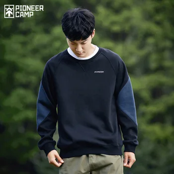 Pioneer Camp 2021 NEW Men's Hoodies Sweatshirts 100% Cotton Black and Blue Stitching Design Men's Clothing AYS105350 1