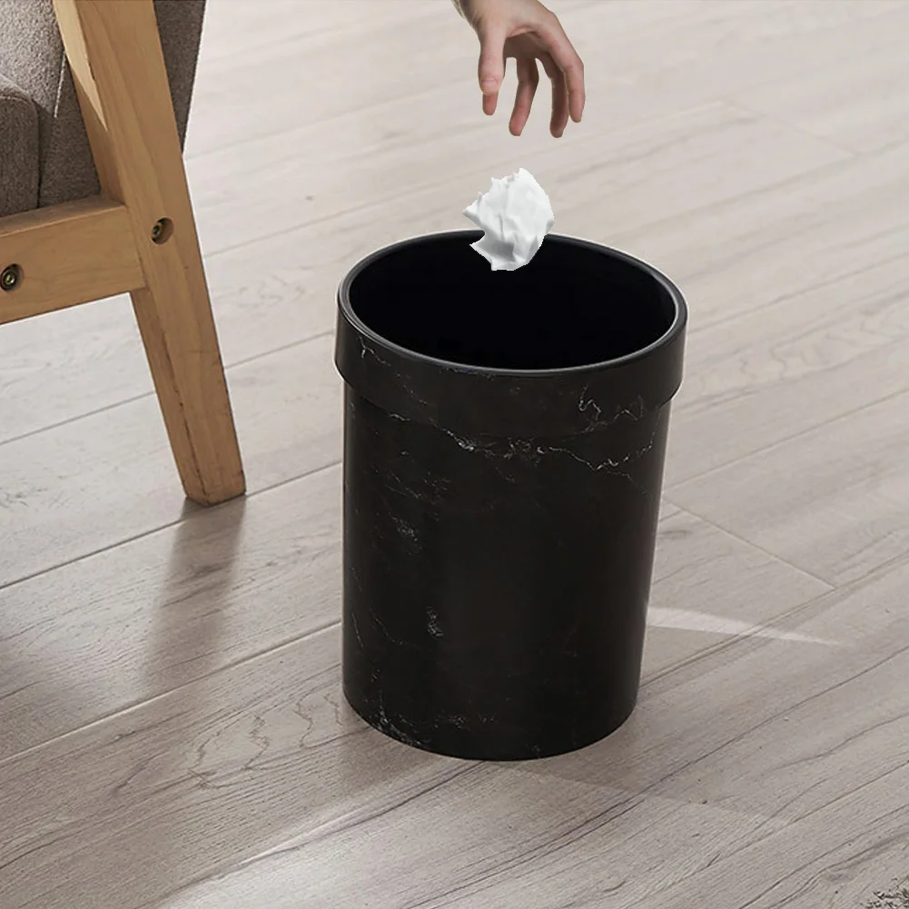 

Marble Pattern Plastic Trash Can Office Bathroom Kitchen Trash Bin Living Room Bedroom Waste Bin Without Lid European Style