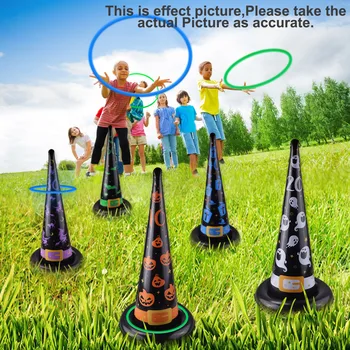 

Behogar Halloween Ring Toss Game Set 5 Inflatable Witch Hat Base with 10 Rings 2 Sheets Stickers and 1 Inflator halloween toy