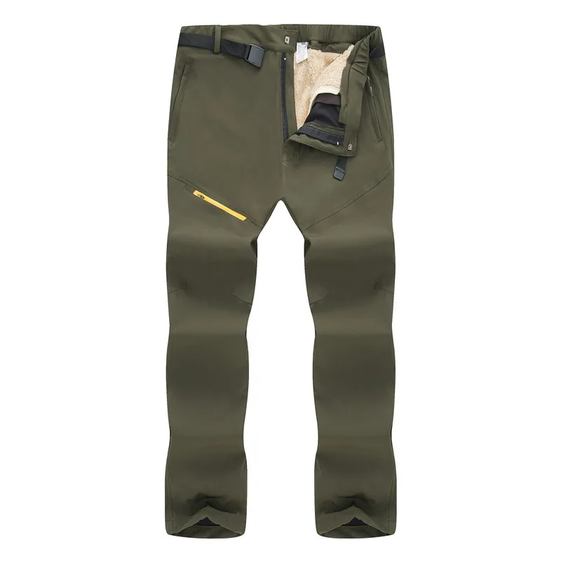 Зимние мужские и женские уличные Походные штаны, толстые теплые лыжные штаны из овчины, съемные двухсекционные ветрозащитные водонепроницаемые штаны для сноуборда - Цвет: Men  Army Green