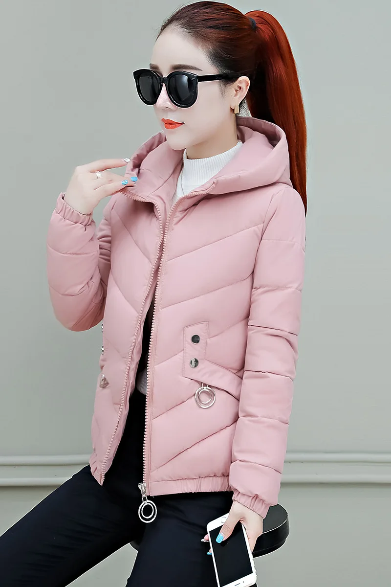Abrigos Mujer Invierno новая Парка хлопковая стеганая куртка с капюшоном теплая зимняя куртка для женщин однотонное зимнее пальто для женщин s - Цвет: Розовый