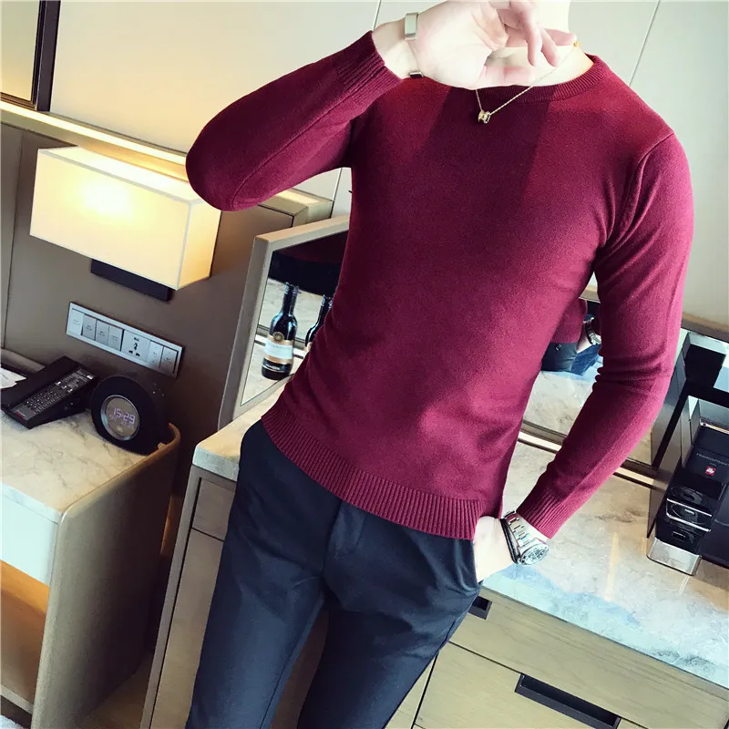 5 effen Kleur Slim Fit Trui Mannen Dunne Trui Masuclina Ronde Hals Pull Homme Koreaanse Mannen Mode Trui Zwart Wit rood Navy