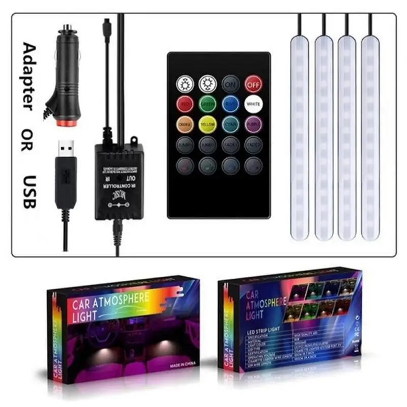 4 шт. 12 в автомобильный внутренний свет RGB Светодиодная лента Голосовое