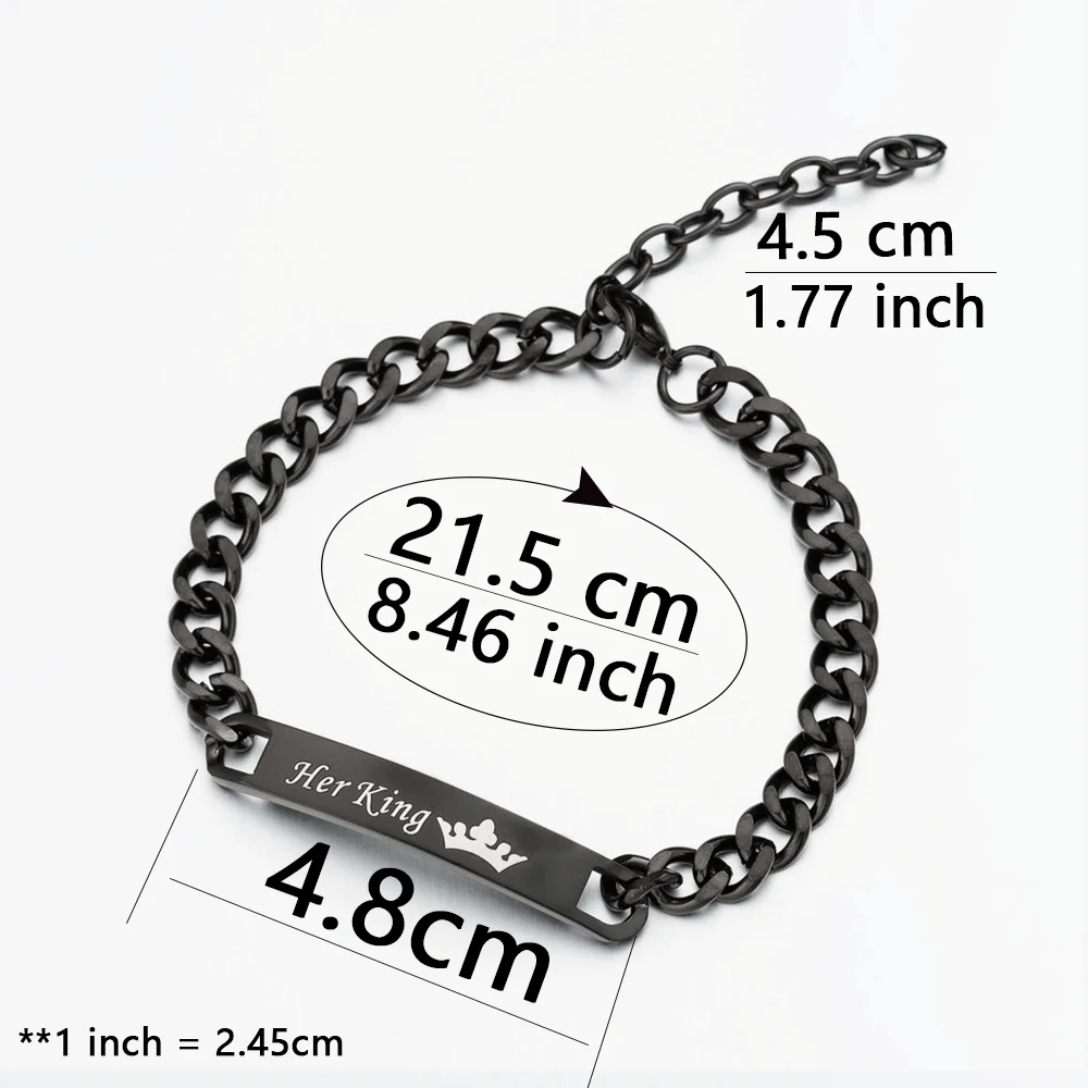 Reines Schwarzgold Farbe Blank König Königin Prinz Prinzessin Edelstahl Armband Paar Schmuck Valentinstag Geschenk Großhandel – Detail 4