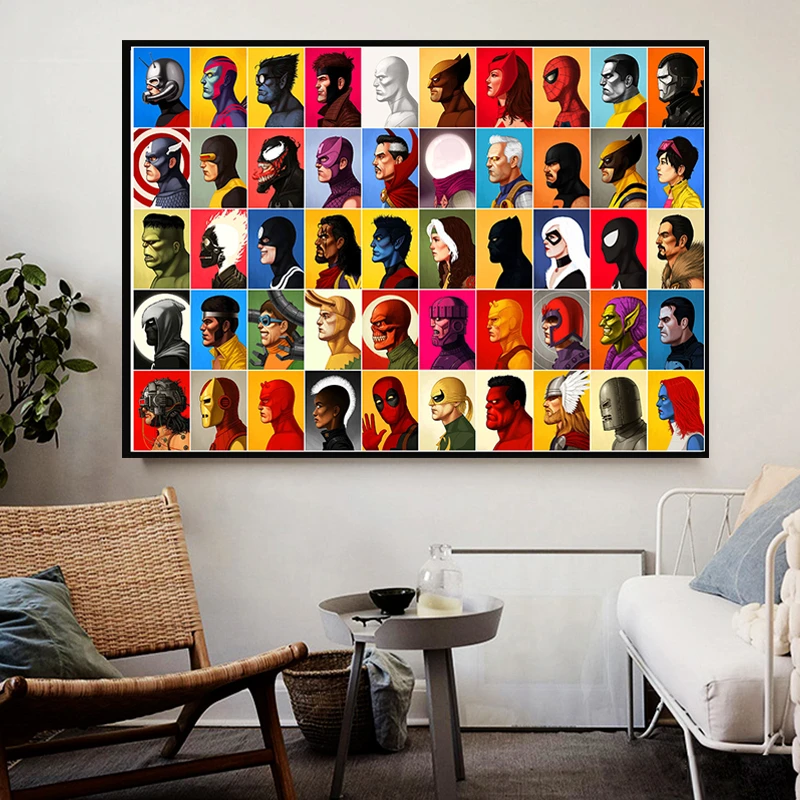 Marvel Avengers Large Set Of Heads Superhero Canvas Poster Watercolor Painting Print Art Decor Pictures Living Room Home Decor|Painting & Calligraphy| - Aliexpress