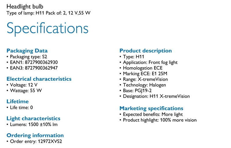 Philips H11 12 В 55 Вт PGJ19-2 X-treme Vision Автомобильные фары яркие Галогенные Противотуманные лампы ECE одобрить больше видения 12362XV S2, пара