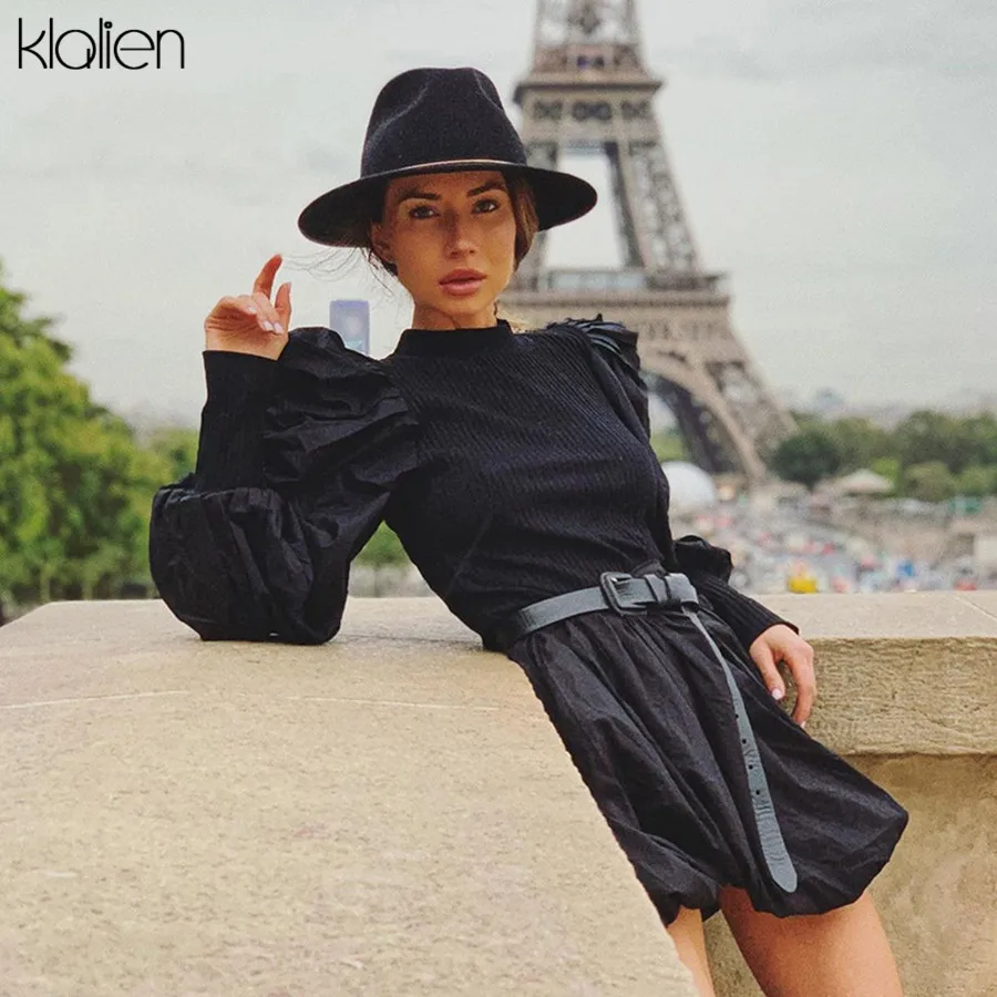 KLALIEN autumn retro French romantic knitting Special sleeves top women office lady high street Elegant fashion shirt mujer