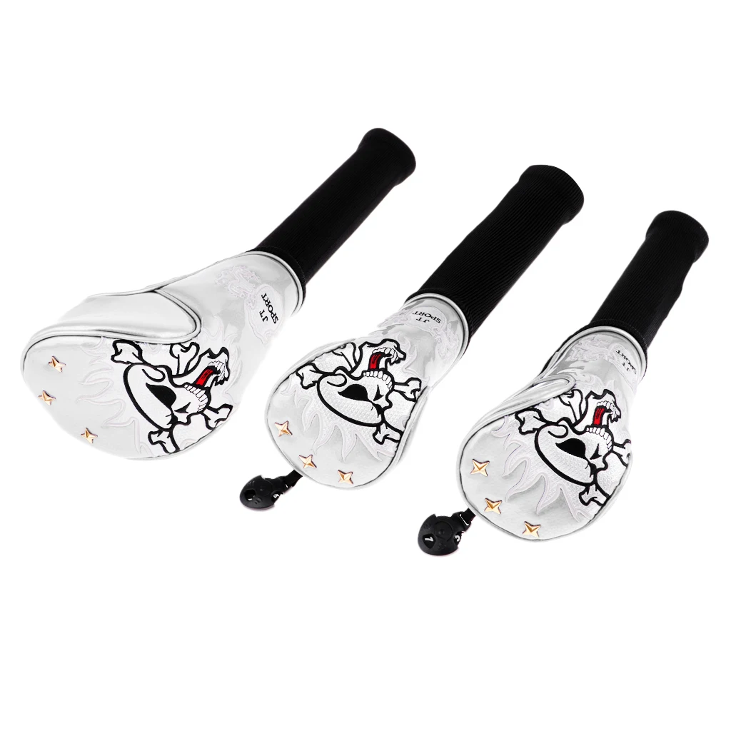 3 Pack Durable Skull Head Golf Cover Headcover for Driver Fairway Wood