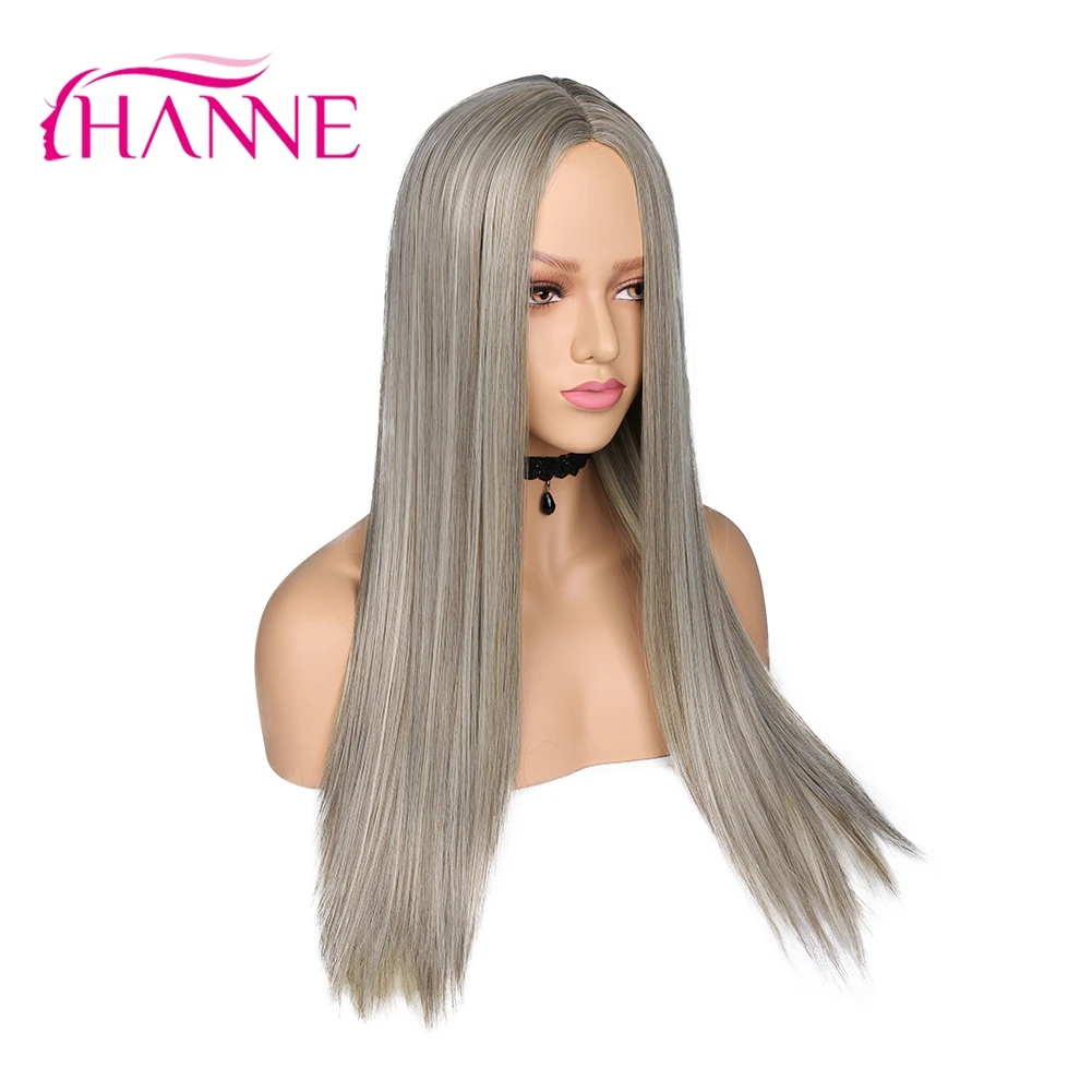 HANNE Длинные прямые парики для женщин натуральный Омбре серый коричневый парик синтетический длинный парик термостойкие косплей волосы парики