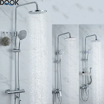 DQOK thermostatic shower faucet chrome  bathroom  shower mixer set waterfall rain shower  bathtub faucet taps 1