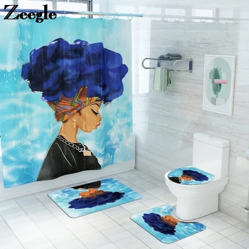 

Zeegle Bath Mat and Shower Curtain Set Non-Slip Toilet Seat Cover Mat Flannel Bathroom Mat Absorbent Bathroom Foot Carpet