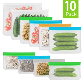 

10-piece Frosted PEVA Food Fresh-keeping Bag, Refrigerator Food Fresh-keeping Bag (2 Transparent Large + 4 Medium + 4 Small)